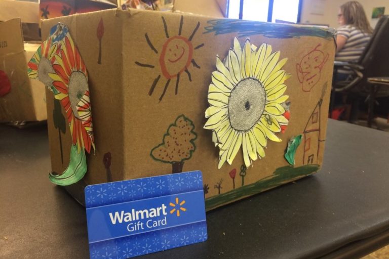 Decorated box with a Walmart gift card prize