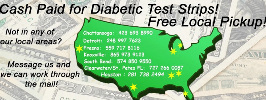 US Map with several cities starred where we are able to buy Diabetic Test Strips locally